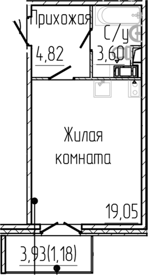 Квартира студия 28.65 м², 6/8 эт., ЖК «SERTOLOVO PARK»